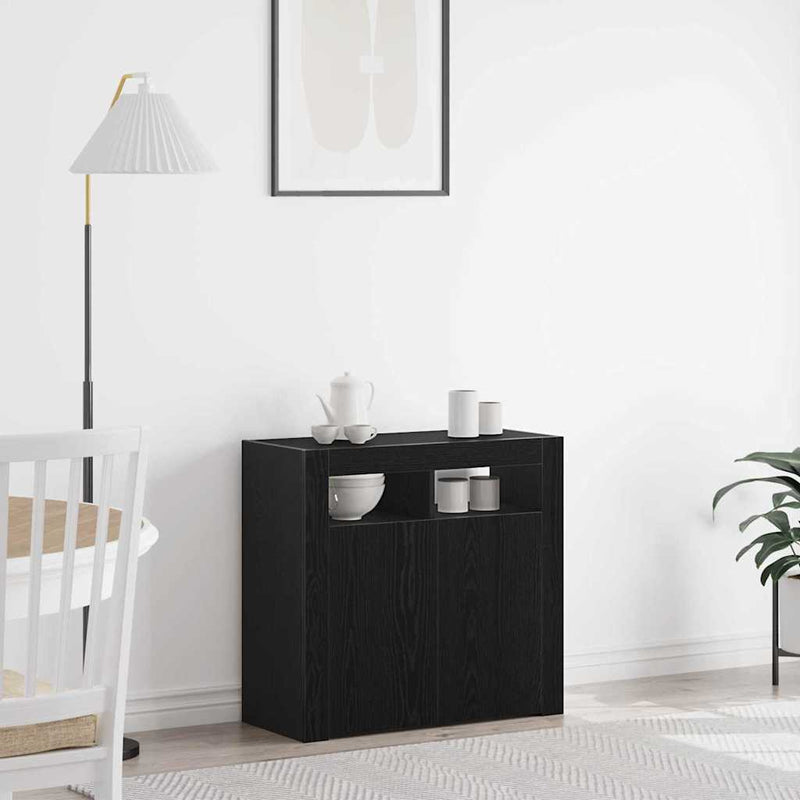 Bufet Stejar Negru 80 x 35 x 75 cm Lemn prelucrat