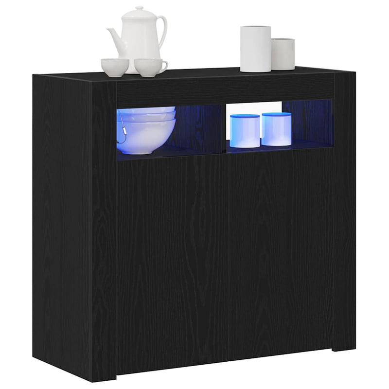 Bufet Stejar Negru 80 x 35 x 75 cm Lemn prelucrat