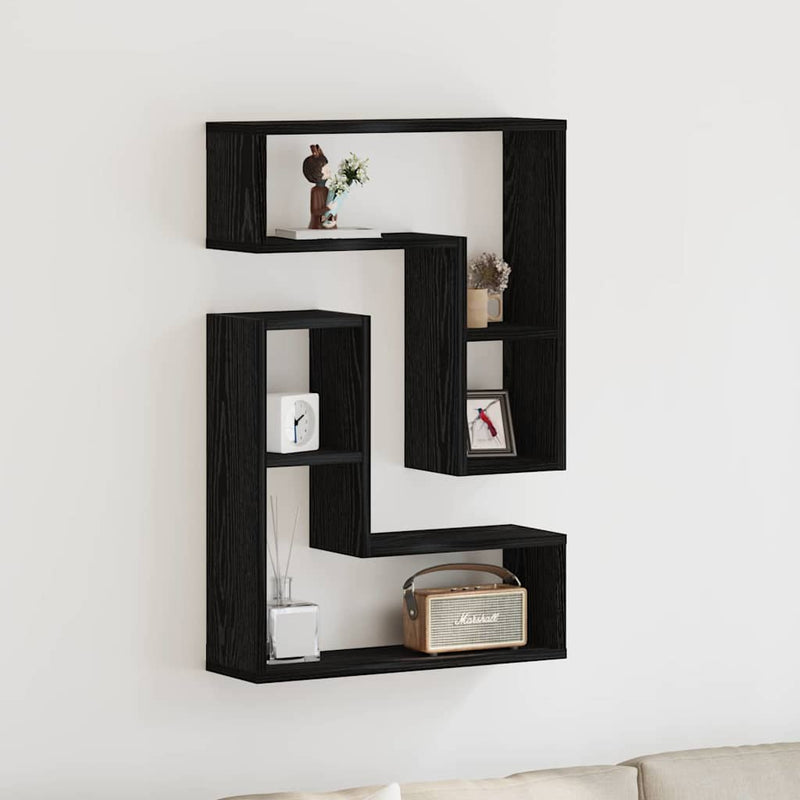 Raft de perete 2 buc. Stejar Negru 50 x 15 x 85 cm