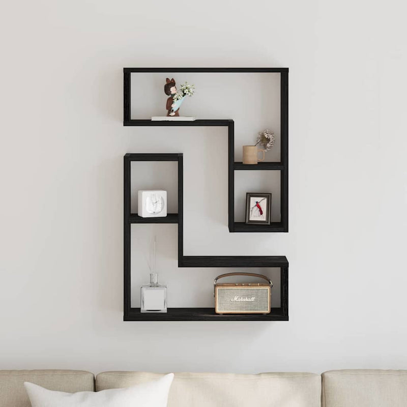 Raft de perete 2 buc. Stejar Negru 50 x 15 x 85 cm