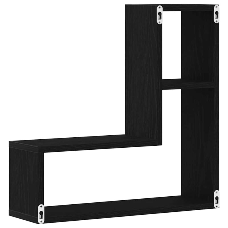 Raft de perete 2 buc. Stejar Negru 50 x 15 x 85 cm