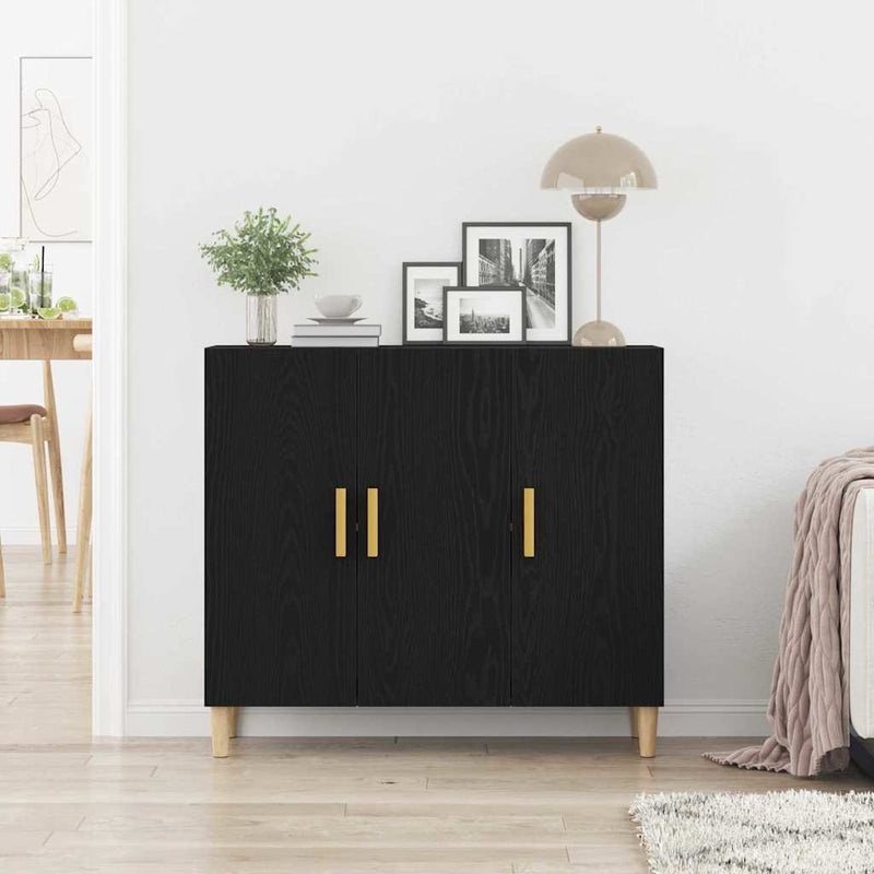Bufet Stejar Negru 90 x 34 x 80 cm Lemn prelucrat