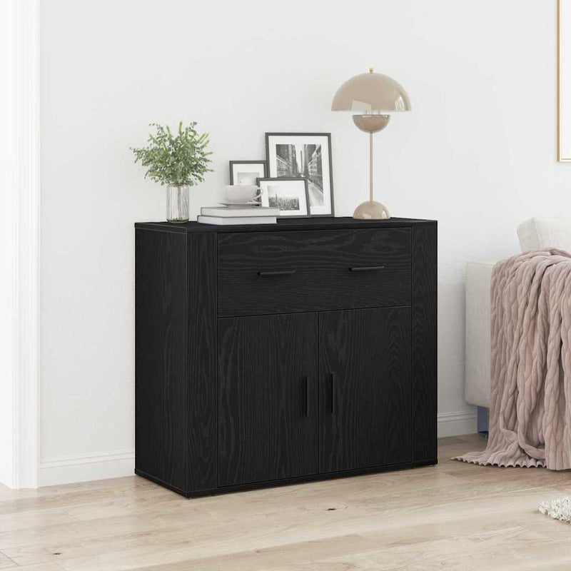 Bufet Stejar Negru 80 x 33 x 70 cm Lemn prelucrat