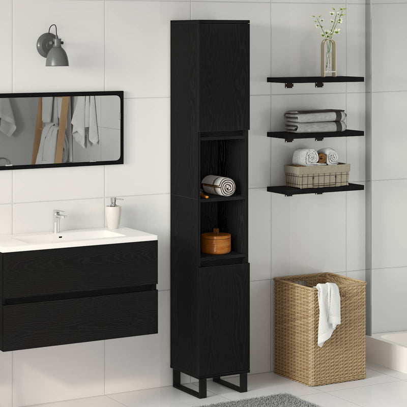 Dulap de Baie Stejar Negru 30 x 30 x 190 cm Lemn prelucrat