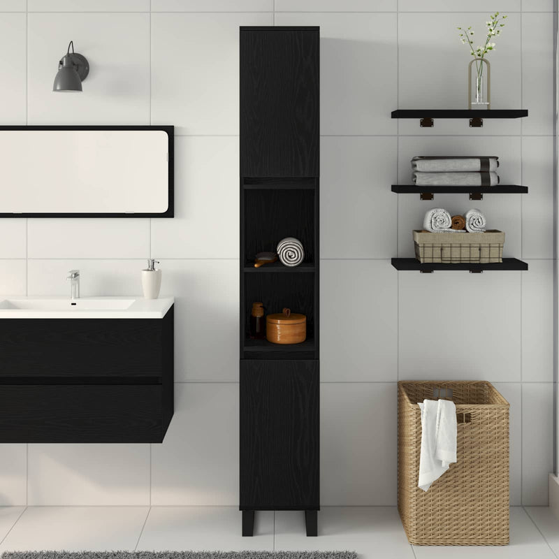 Dulap de Baie Stejar Negru 30 x 30 x 190 cm Lemn prelucrat