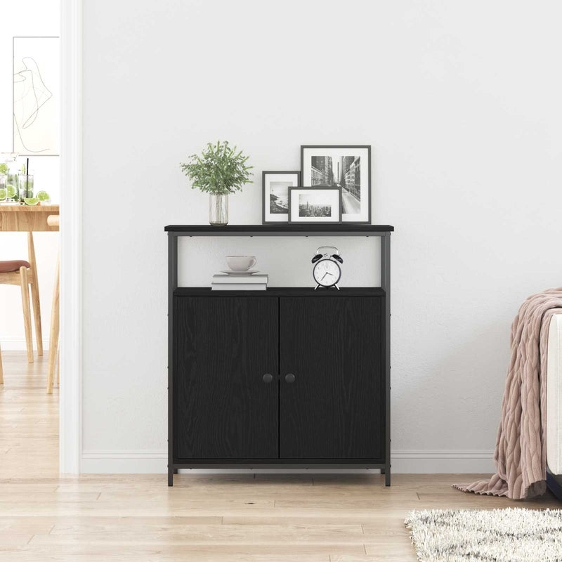 Bufet Stejar Negru 70 x 30 x 80 cm Lemn prelucrat