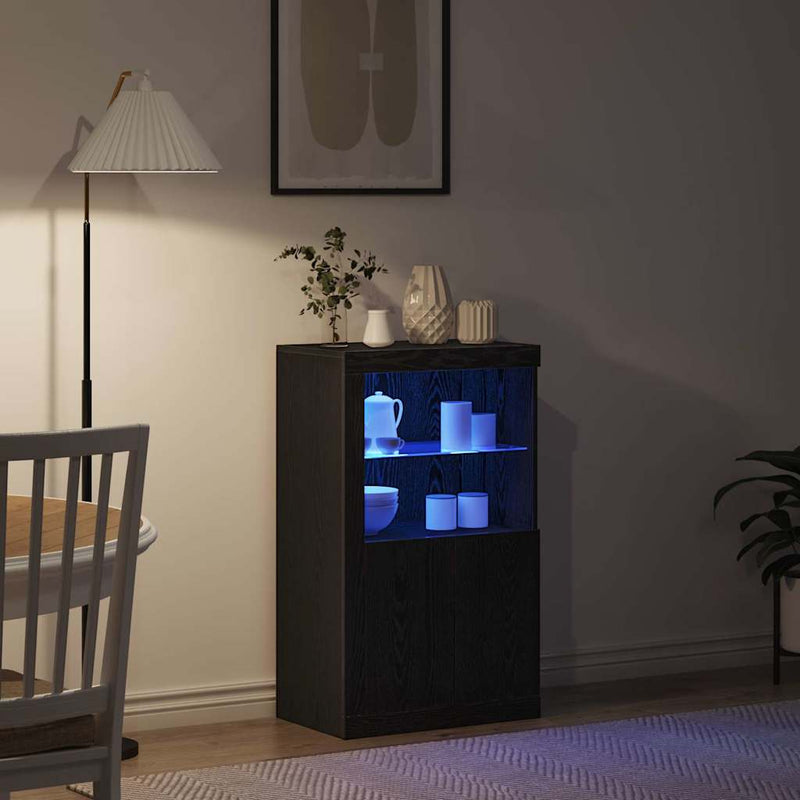 Bufet LED 60,5 x 37 x 100 cm Lemn prelucrat Stejar Negru