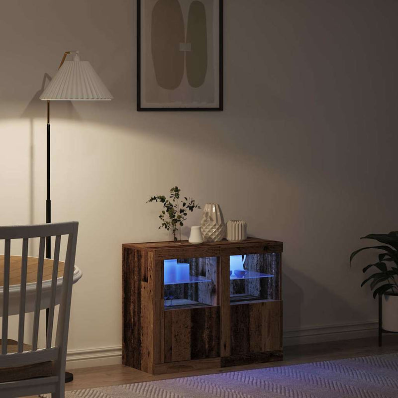Bufet LED 2 buc. 41 x 37 x 67 cm Lemn prelucrat Lemn vechi