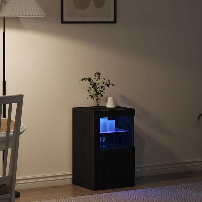 Bufet LED 41 x 37 x 67 cm Lemn prelucrat Stejar Negru