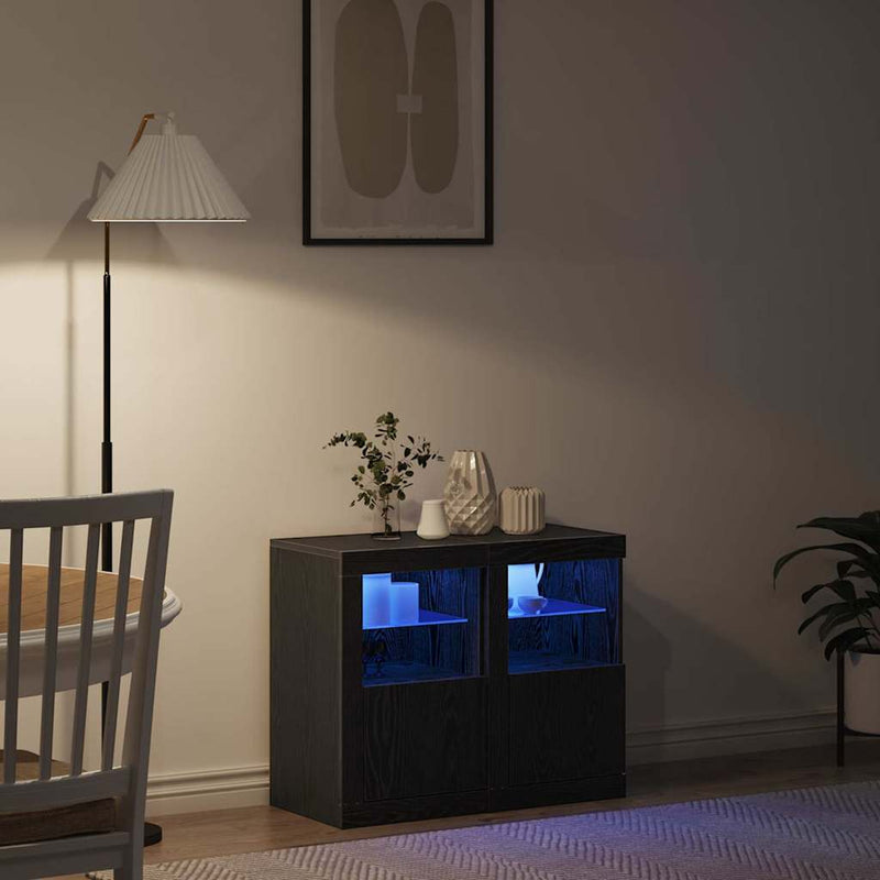 Bufet LED 2 buc. 41 x 37 x 67 cm Lemn prelucrat Stejar Negru