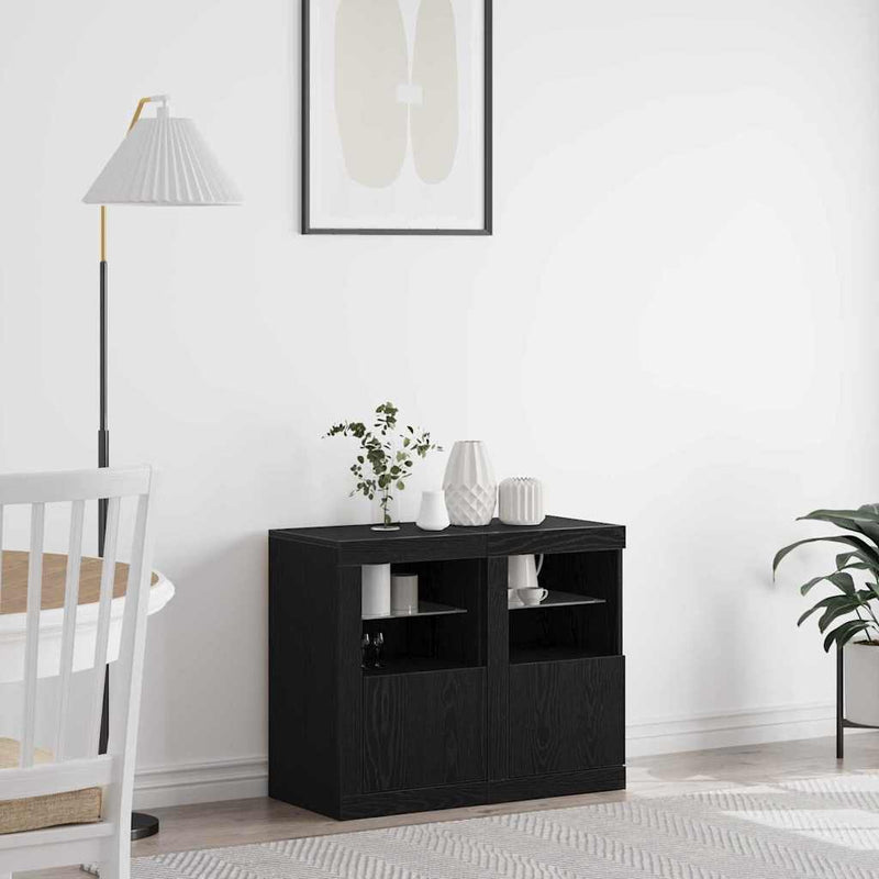 Bufet LED 2 buc. 41 x 37 x 67 cm Lemn prelucrat Stejar Negru