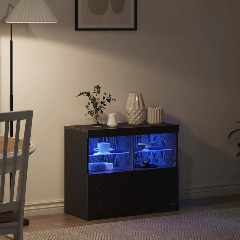 Bufet LED Negru 81 x 37 x 66,5 cm Lemn prelucrat