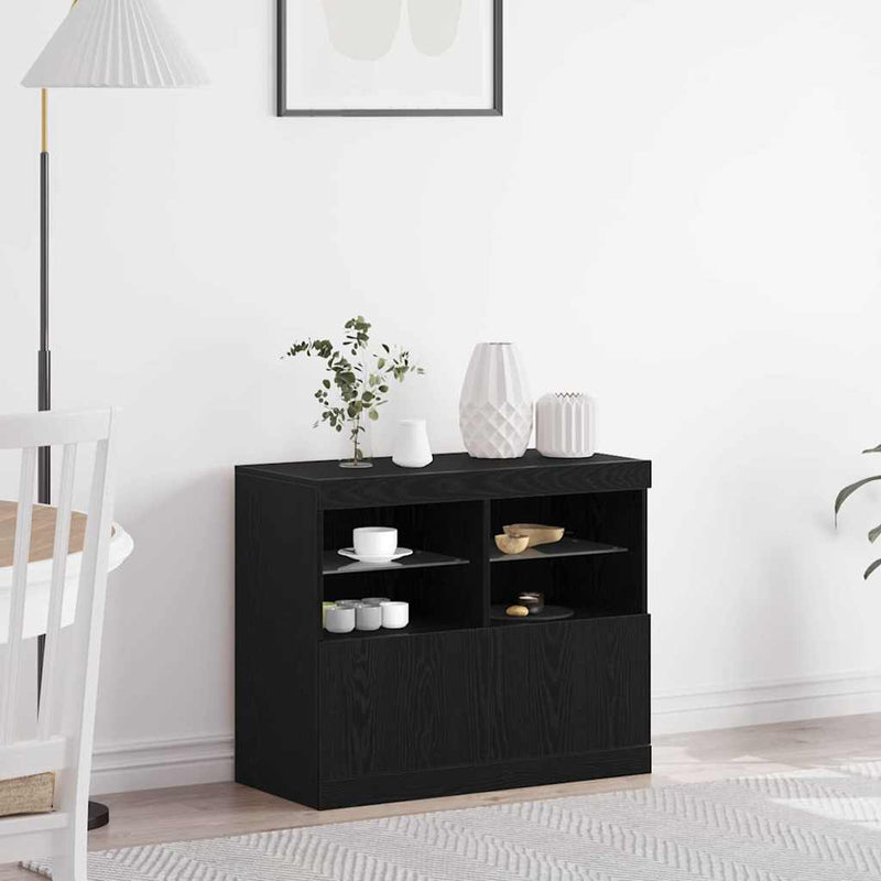 Bufet LED Negru 81 x 37 x 66,5 cm Lemn prelucrat