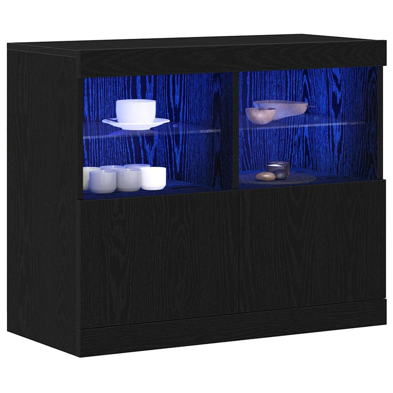 Bufet LED Negru 81 x 37 x 66,5 cm Lemn prelucrat