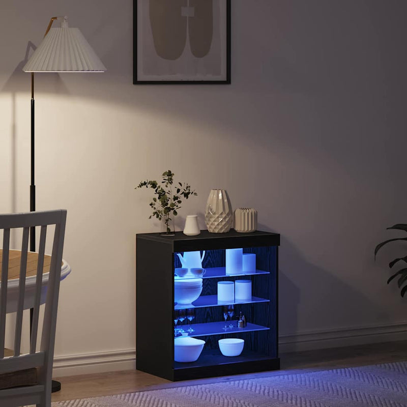 Bufet LED Stejar Negru 60,5 x 37 x 67 cm Lemn prelucrat