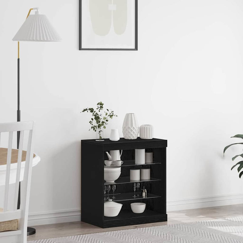 Bufet LED Stejar Negru 60,5 x 37 x 67 cm Lemn prelucrat