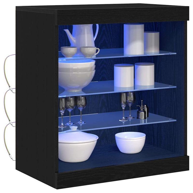 Bufet LED Stejar Negru 60,5 x 37 x 67 cm Lemn prelucrat