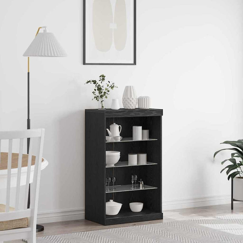 Bufet LED Stejar Negru 60,5 x 37 x 100 cm Lemn prelucrat