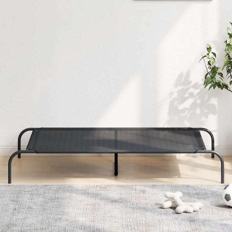 Pat înălțat pentru câini negru 130x80x20 cm Textilenă și oțel