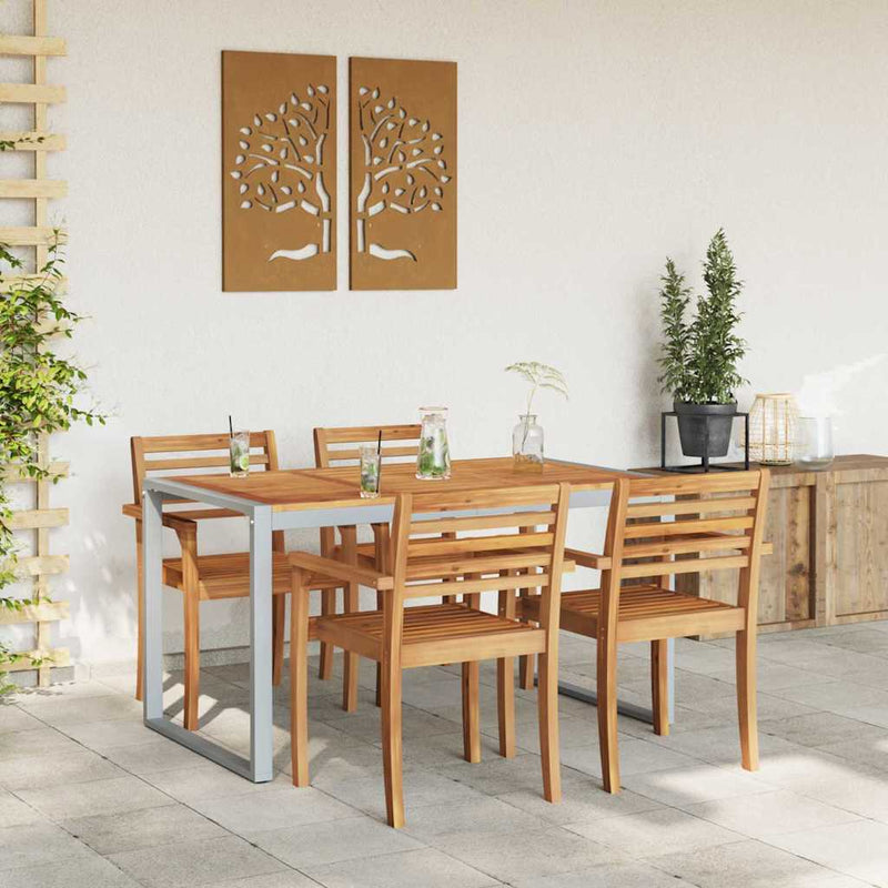 Masă de Grădină Gri 140 x 80 x 75 cm Lemn Solid de Acacia
