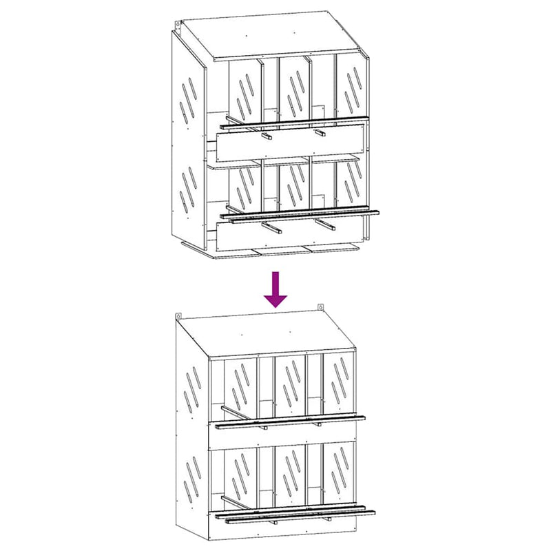 Cubit pentru pui cu 6 compartimente, metal argintiu galvanizat