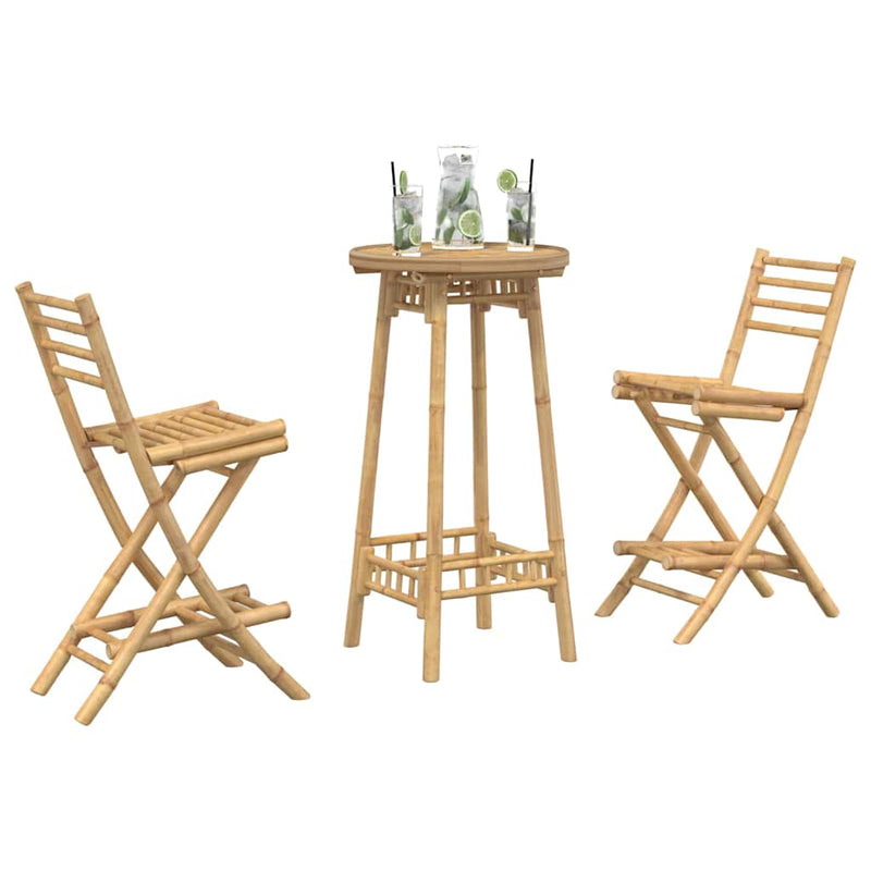 Set bar de exterior 3 piese pliabil din bambus