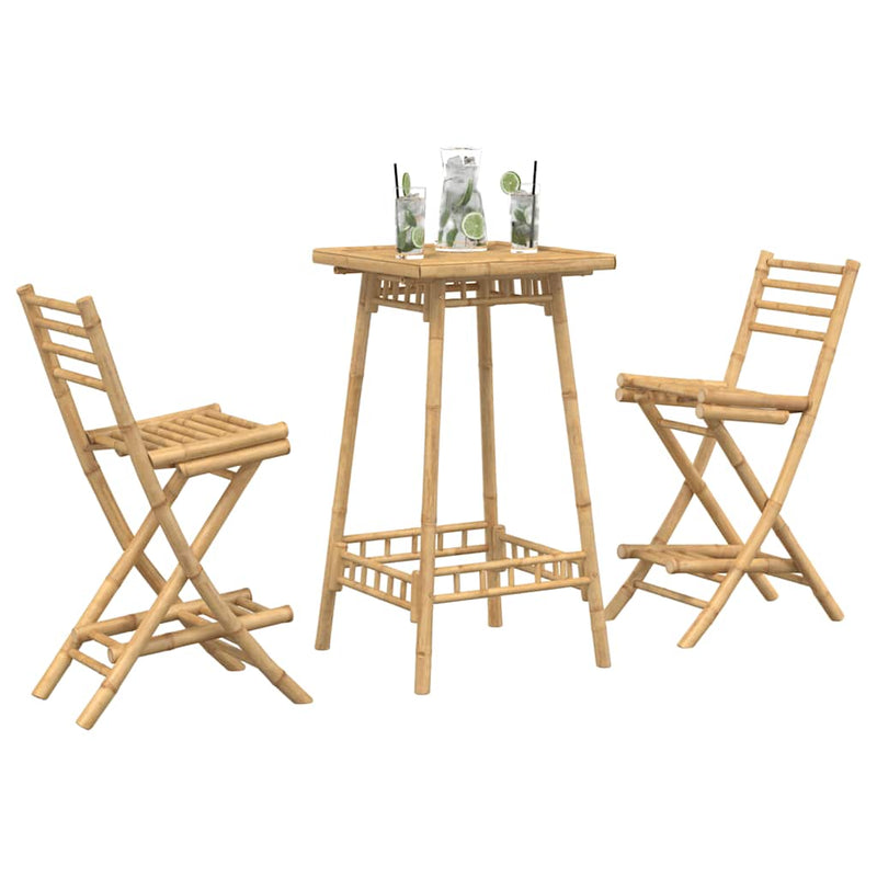 Set bar de exterior 3 piese pliabil din bambus