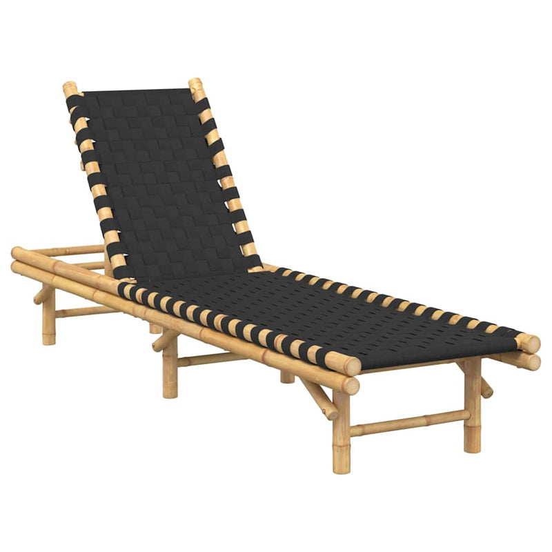 Șezlong cu chingă țesută neagră 55x200x30 cm, bambus