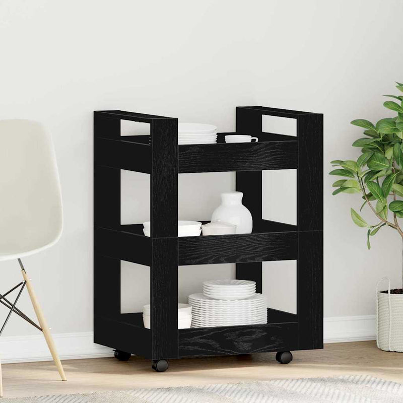 Troler de Bucătărie Stejar Negru 60 x 45 x 80 cm Lemn prelucrat