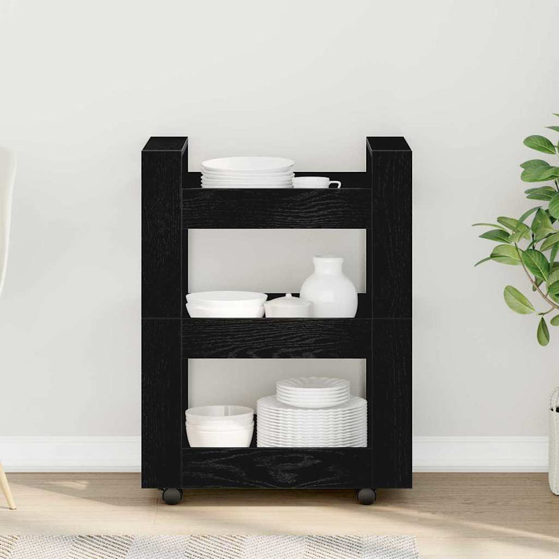 Troler de Bucătărie Stejar Negru 60 x 45 x 80 cm Lemn prelucrat