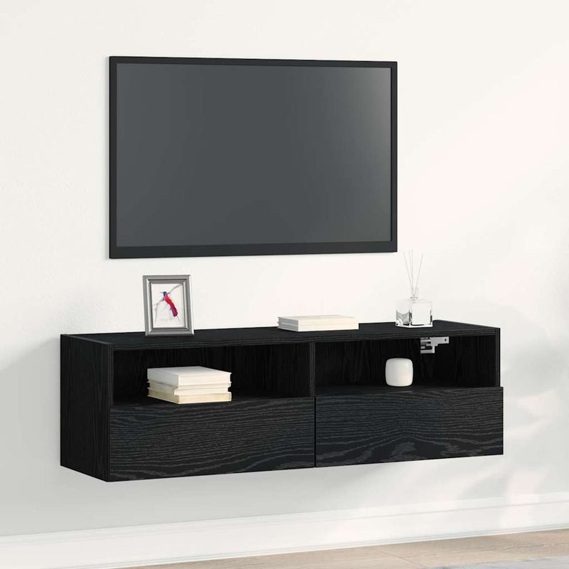 Dulap TV de perete 100 x 30 x 30 cm Stejar Negru Lemn prelucrat