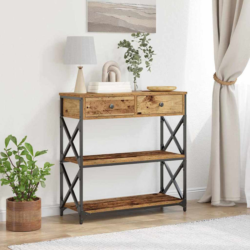 Masă Consolă Lemn vechi 75 x 28 x 75 cm Lemn compus și metal