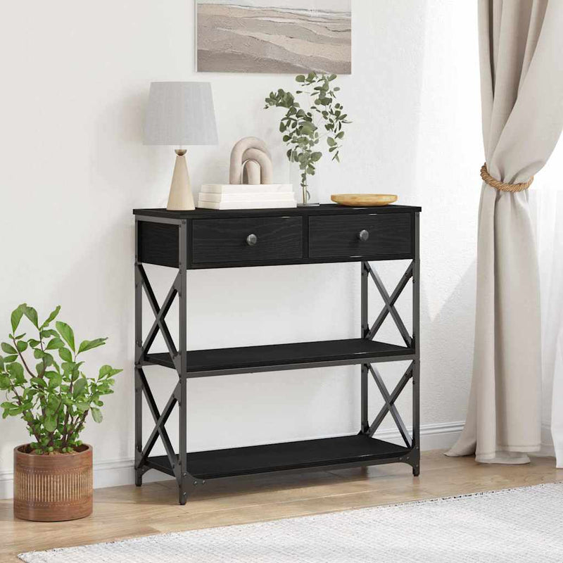 Masă Consolă Stejar negru 75 x 28 x 75 cm Lemn compus și metal
