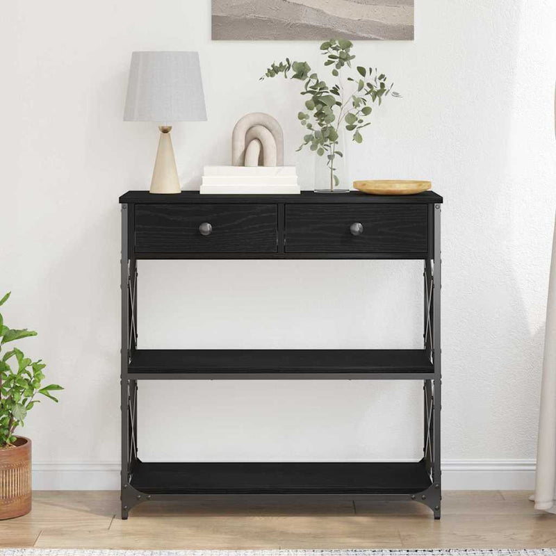 Masă Consolă Stejar negru 75 x 28 x 75 cm Lemn compus și metal