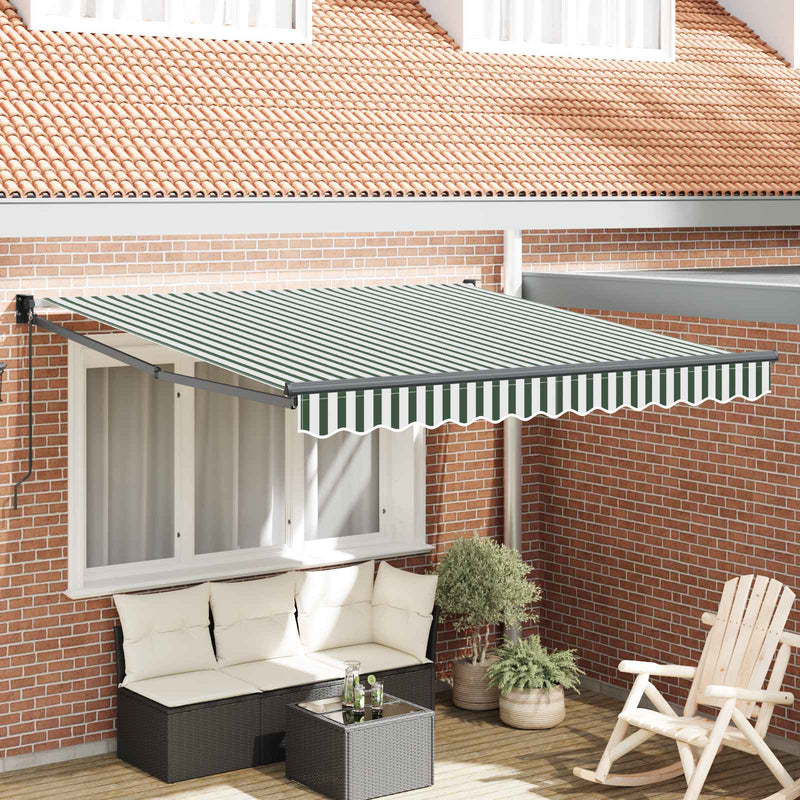 Copertină retractabilă Verde și alb 300 x 250 x 165 cm