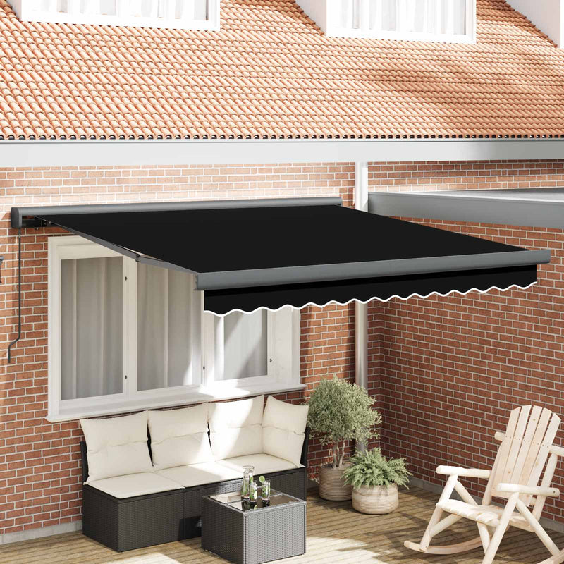 Copertină retractabilă Negru 350 x 250 cm Pânză și Aluminiu