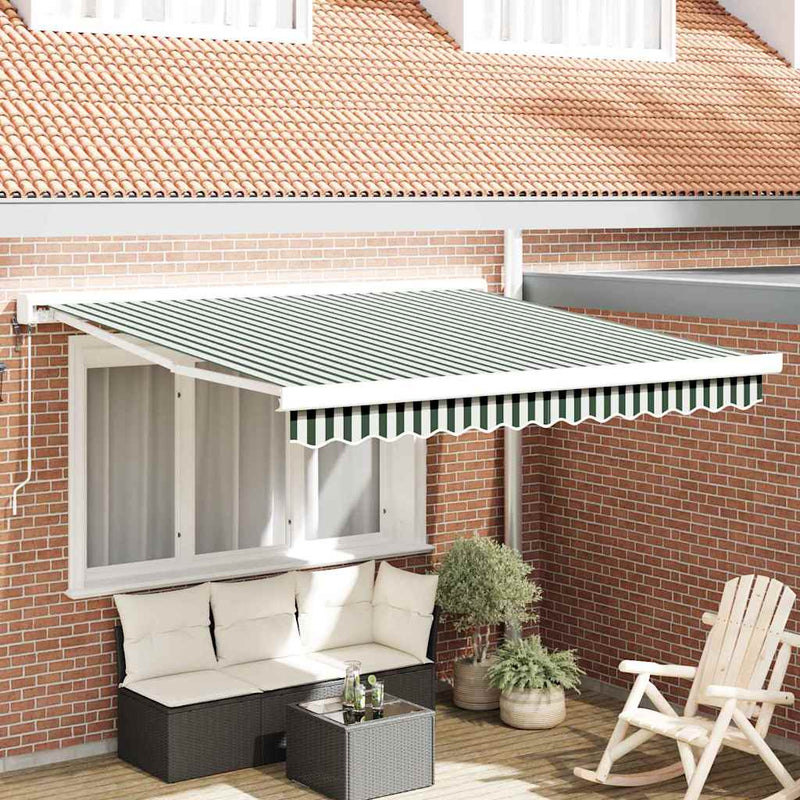 Copertină retractabilă Verde și alb 350 x 250 x 165 cm