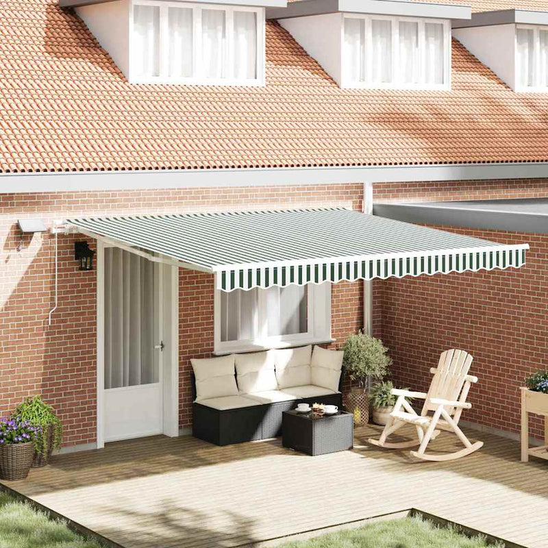 Copertină retractabilă Verde și alb 400 × 300 cm