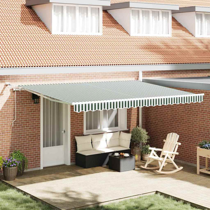 Copertină retractabilă Verde și alb 450 × 350 cm Poliester