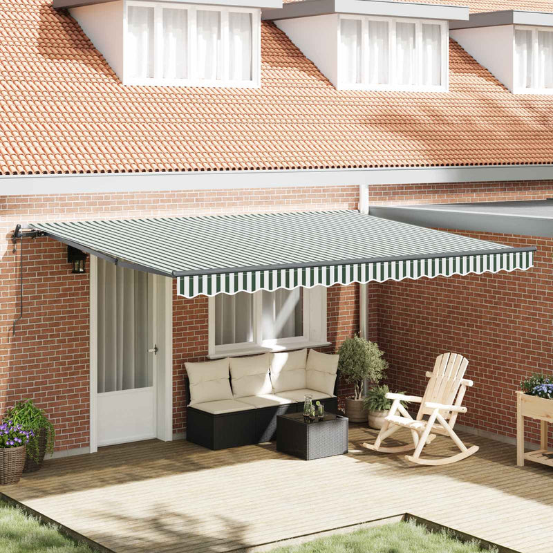 Copertină retractabilă Verde și alb 450 × 350 cm