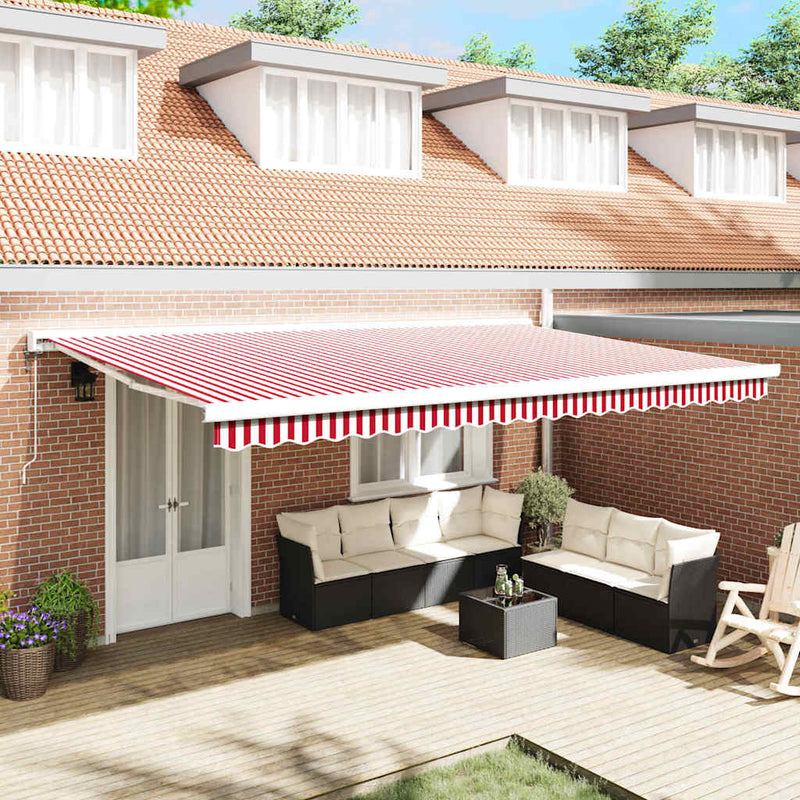 Copertină retractabilă Roșu și Alb 500 × 300 cm Stofă și Metal
