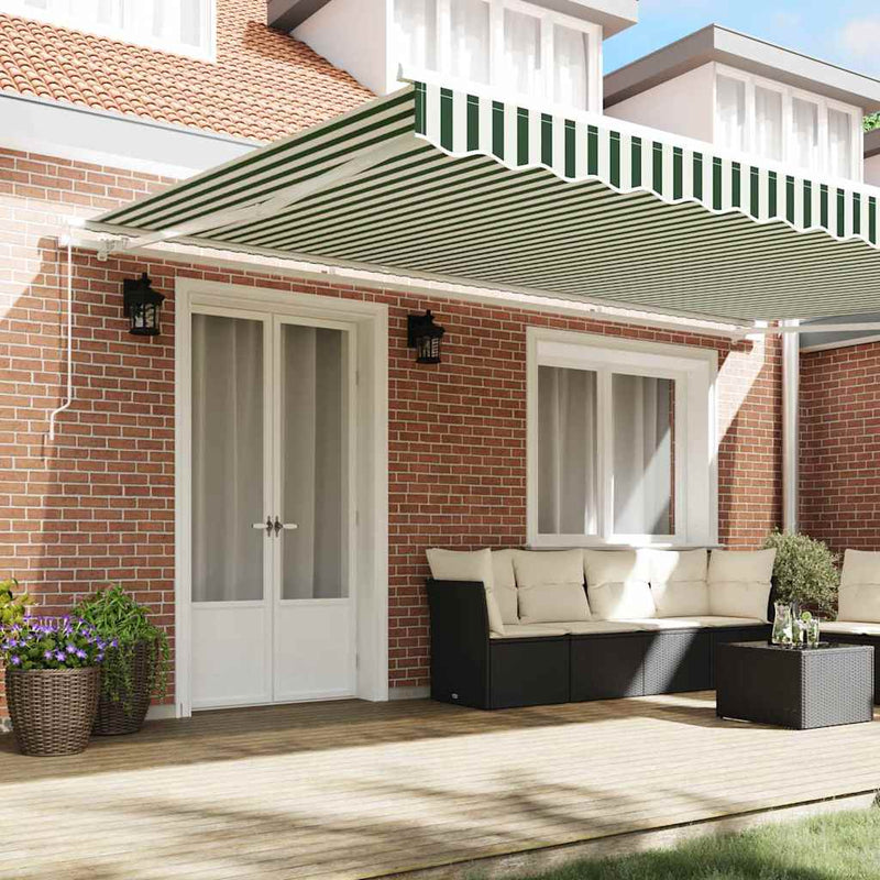 Copertină retractabilă Verde și alb 500 × 300 cm