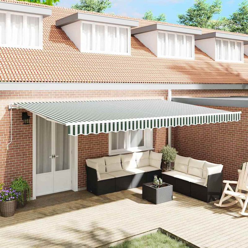 Copertină retractabilă Verde și alb 500 × 350 cm
