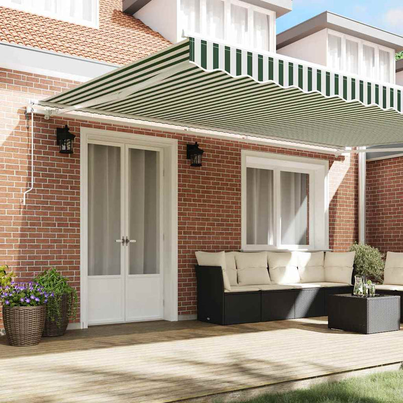 Copertină retractabilă Verde și alb 500 × 350 cm