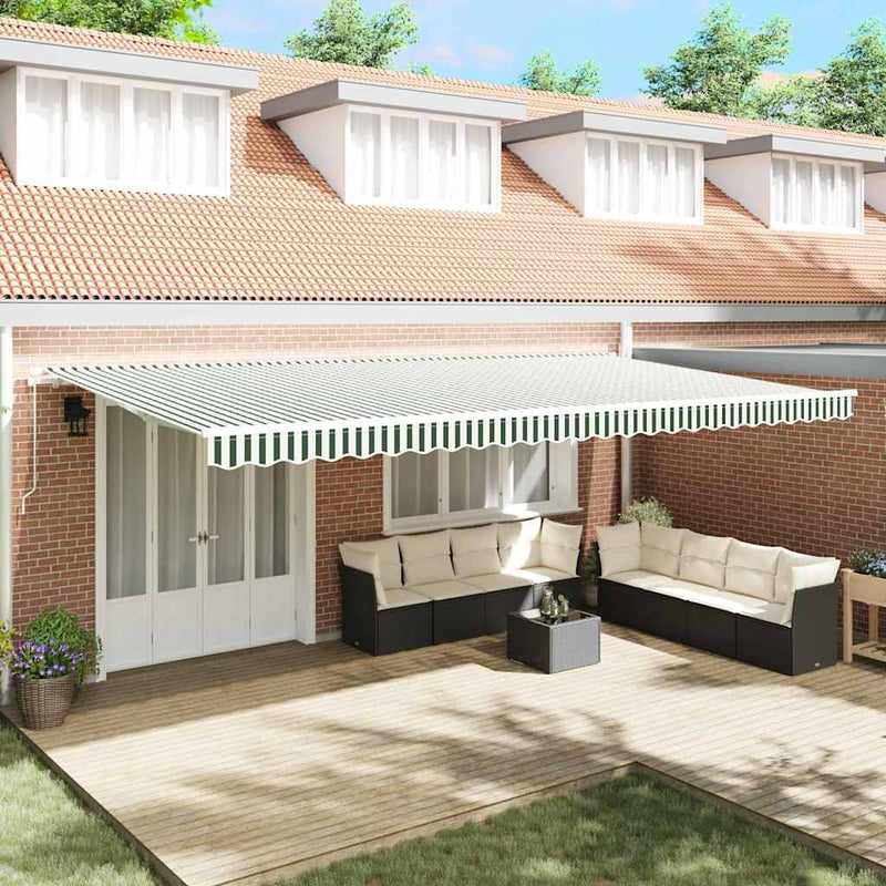 Copertină retractabilă Verde și alb 600 × 300 cm