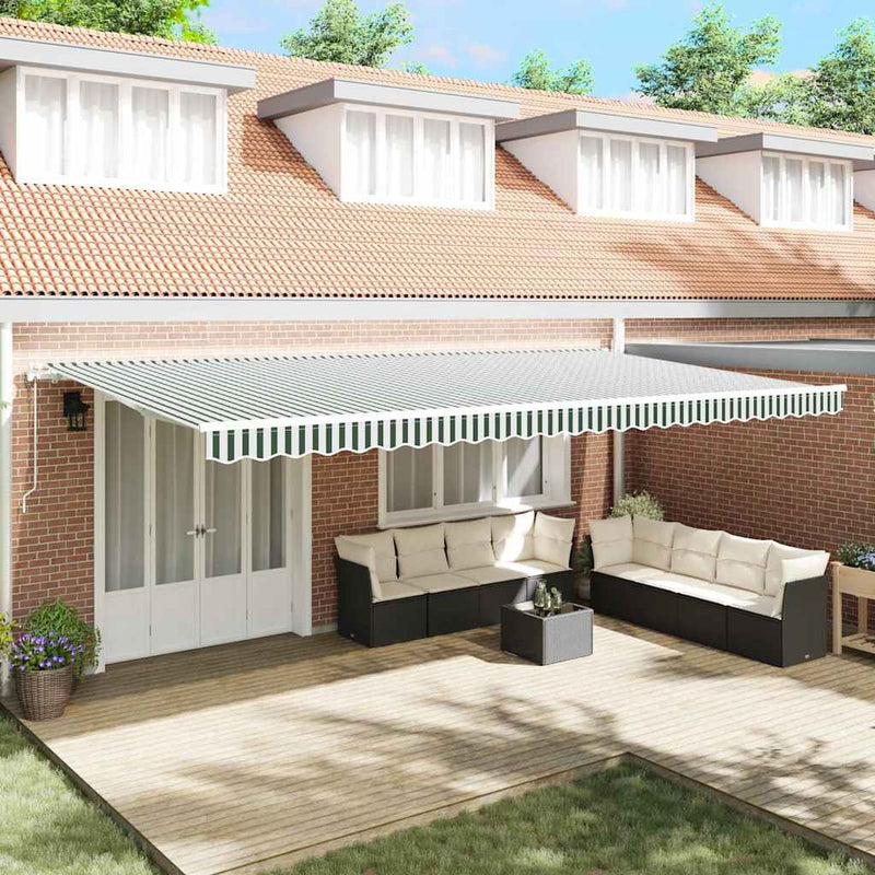 Copertină retractabilă Verde și alb 600 × 300 cm