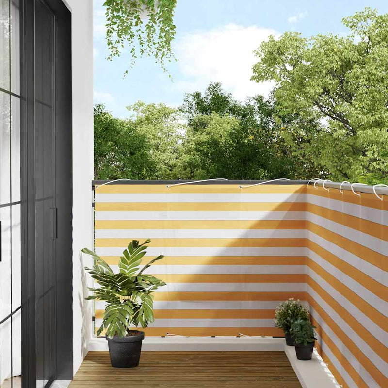 Paravan de balcon cu dungi galbene și albe 120x800 cm