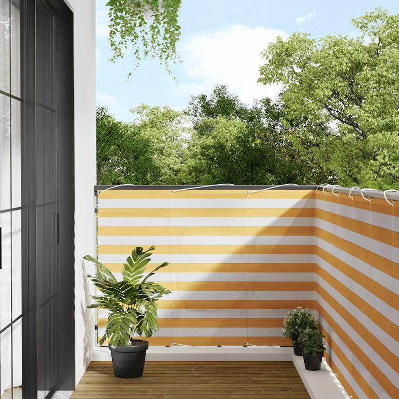Paravan de balcon cu dungi galbene și albe 120x1000 cm