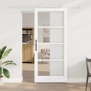 Ușă glisantă ORKDAL 93 x 211 cm Lemn masiv de pin și sticlă Alb