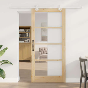 Ușă glisantă 93 x 202 cm Lemn masiv de pin și sticlă natural